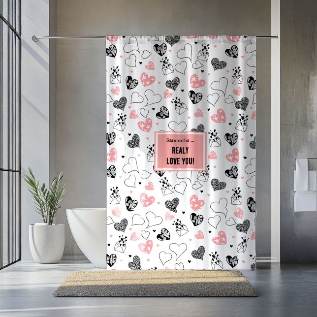 Ich liebe Dich Geschenk Handgezeichneter Herz Dusc Duschvorhang (I Love You Gift Hand Drawn Heart Shower Curtain)