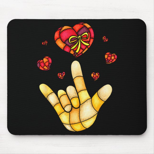 Ich liebe dich Hand Gebärdensprache Asl - Herzen V Mousepad (Vorne)