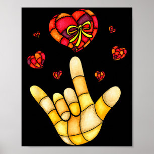 Ich liebe dich Hand Gebärdensprache Asl - Herzen V Poster