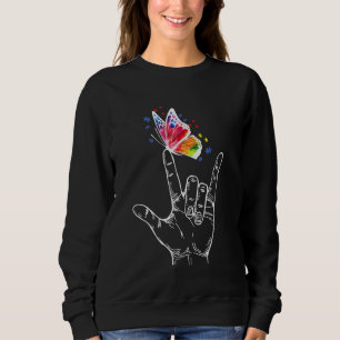 Ich liebe dich Handgebärdensprache Schmetterling A Sweatshirt