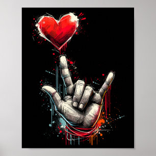 Ich liebe dich Handzeichen Asl Herz Frauen Kinder  Poster