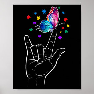 Ich liebe dich Handzeichensprache Schmetterling Au Poster