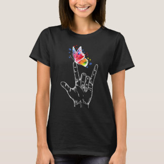 Ich liebe dich Handzeichensprache Schmetterling Au T-Shirt