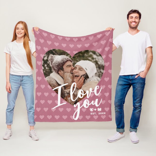 Ich liebe Dich Herz Foto & Initialen Fleecedecke (Beispiel)