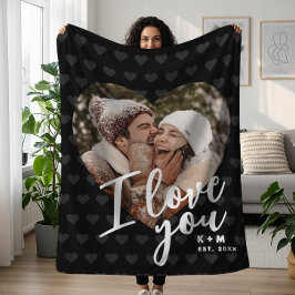Ich liebe Dich Herz Foto & Initialen Fleecedecke