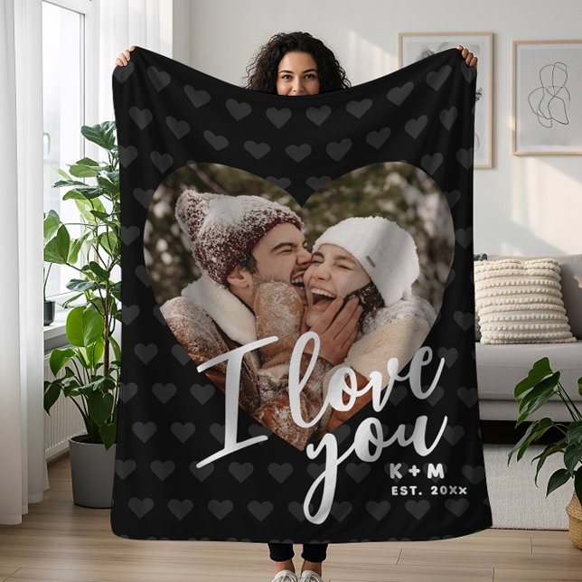 Ich liebe Dich Herz Foto & Initialen Fleecedecke (Von Creator hochgeladen)