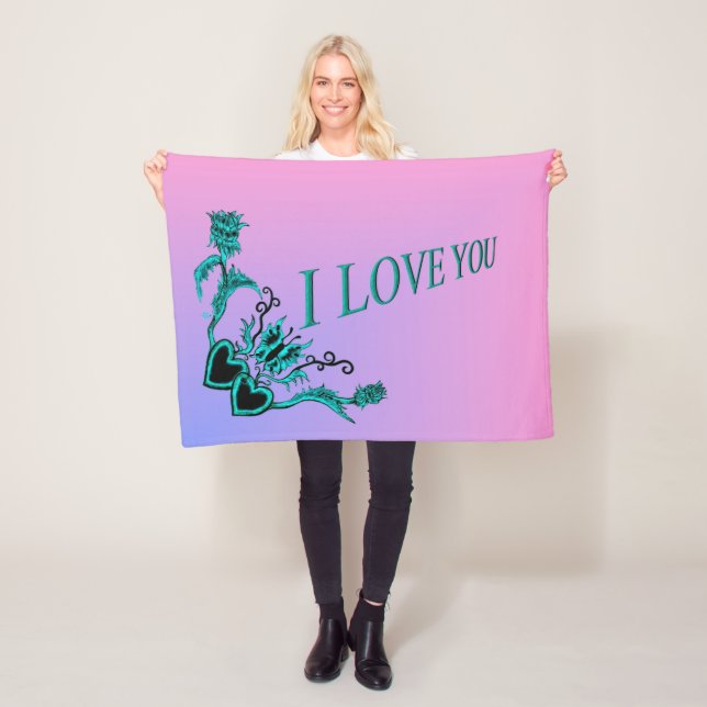 Ich Liebe dich, Herz mit Blume und Schmetterling Fleecedecke (Beispiel)
