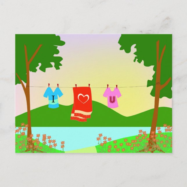 Ich Liebe dich in einer Kleiderreihe Postkarte (Vorderseite)