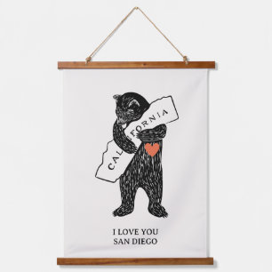Ich liebe dich Kalifornien Bär Umarmung Karte Benu Wandteppich Mit Holzrahmen