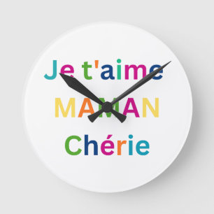"Ich liebe dich, liebe MUTTER" Süße Kinderschreibt Runde Wanduhr