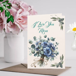 Ich liebe dich Mama - Blaue Blumenstrauß mit Eukal Karte