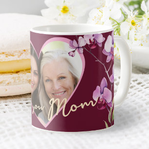 Ich liebe dich Mama Burgunder-Orchis-Herz-Foto Kaffeetasse