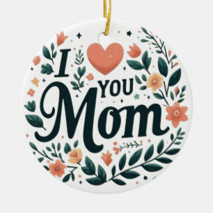 Ich liebe dich, Mama - Floraler Kranz Herz Keramik Ornament