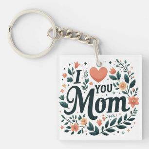 Ich liebe dich Mama - Floraler Kranz Herz Schlüsselanhänger