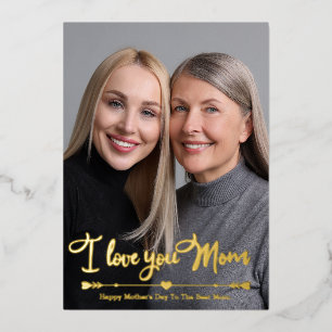 Ich liebe dich Mama, individuelle zwei Fotos zum M Folien Feiertagskarte