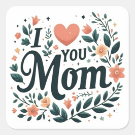 Ich liebe dich Mama - Liebvolles florales Herz Quadratischer Aufkleber