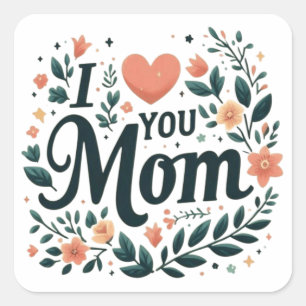 Ich liebe dich Mama - Liebvolles florales Herz Quadratischer Aufkleber