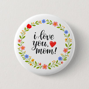 Ich liebe dich Mama Muttertag Florale Kalligrafie Button