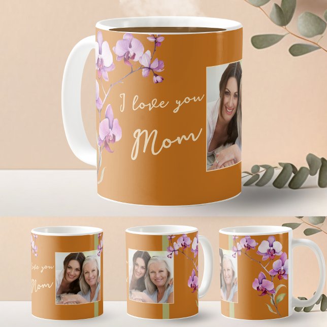 Ich liebe Dich Mama Orange Orchidee Bilderrahmen Kaffeetasse (Von Creator hochgeladen)