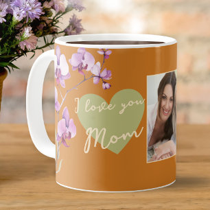 Ich liebe dich Mama Orange Salbei Herz Foto Kaffeetasse