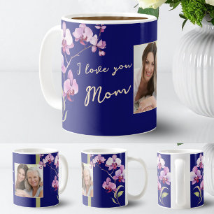 Ich liebe Dich Mama Orchidee Navy Blau Foto Kaffeetasse
