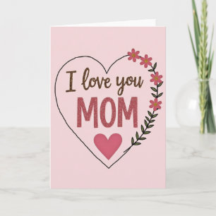 Ich liebe dich, Mama, rosa Blumen-Kunstkarte Karte