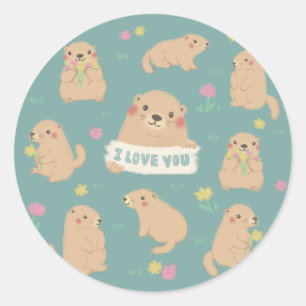Ich Liebe dich, Marmots Illustration Runder Aufkleber