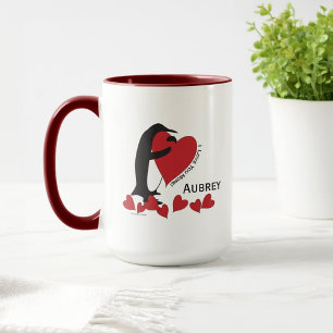 Ich liebe dich mehr! Pinguin und roter Herz Kaffee Tasse