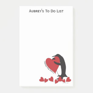 Ich liebe dich mehr! Pinguin und rotes Herz Post-it Klebezettel