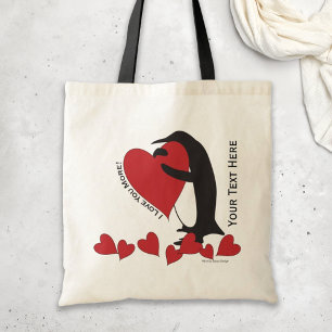 Ich liebe dich mehr! Pinguin und rotes Herz Tragetasche