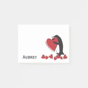 Ich liebe dich mehr! Süßer Pinguin und rotes Herz Post-it Klebezettel