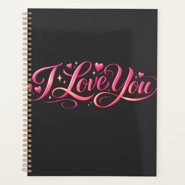 Ich liebe dich minimalistisches Typografie-Design Planer (Vorderseite)