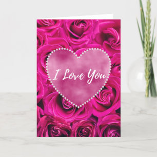 Ich liebe dich mit Rosen und rosa Herz Gruß Karte