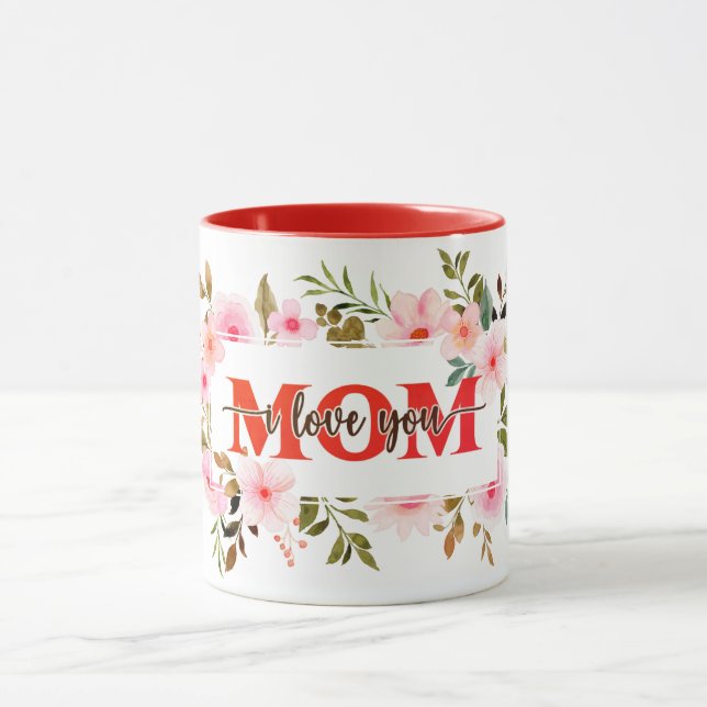 "Ich liebe Dich MUTTER" Rosa Wasserfarben-Rosen Tasse (Zentrum)