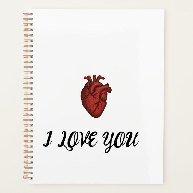 "ICH LIEBE DICH"-Notizbuch mit anatomischer Herz-G Planer (Vorderseite)