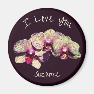 Ich liebe dich Orchideen-Blumen-Trio Personalisier Magnet