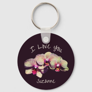 Ich liebe dich Orchideen-Blumen-Trio Personalisier Schlüsselanhänger