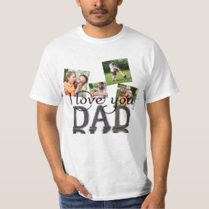 Ich liebe dich Papa 4 Foto-Collage Rustikale Holzs T-Shirt