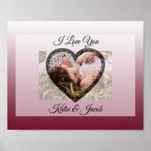 Ich liebe dich personalisiertes Foto-Burgunder-Pla Poster