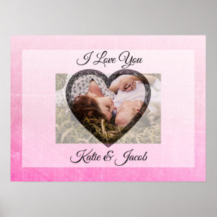 Ich liebe Dich personalisiertes Foto Rosa Poster