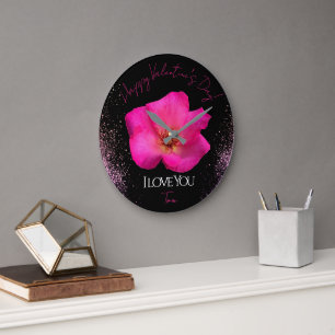 Ich liebe Dich - Rose - Personalisierter Valentins Große Wanduhr