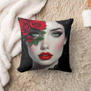 Ich liebe dich Schöne Frau mit roter Rose Kissen