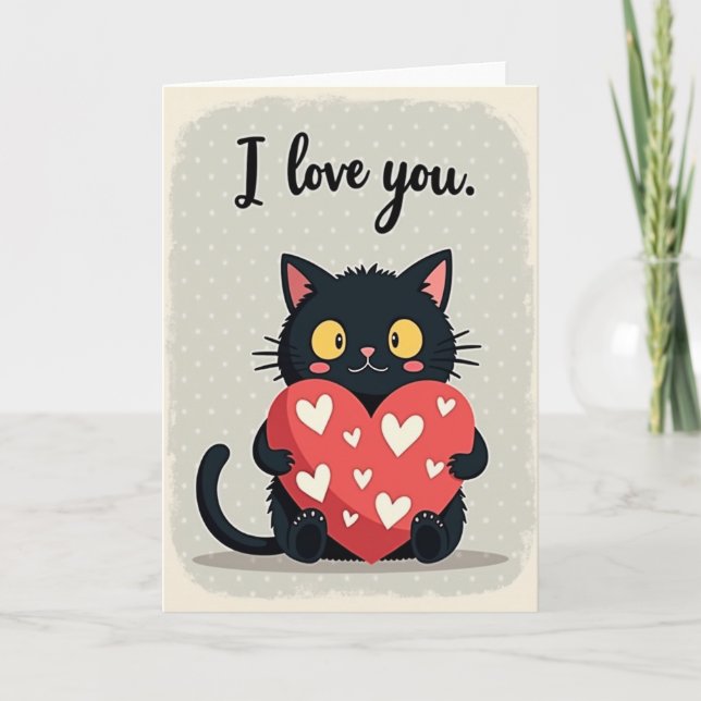 Ich liebe dich schwarze Katze Karte (Vorderseite)