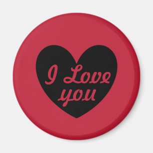 "Ich liebe dich" Schwarzes Herz auf Rot Magnet