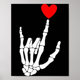 Ich liebe dich Skelett-Handzeichen Asl Herz Valent Poster