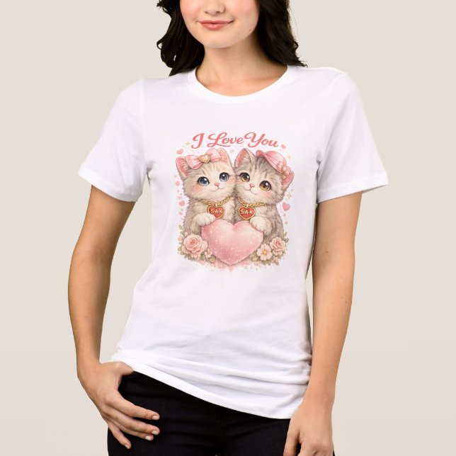 Ich liebe dich süße Kätzchen Shirt – Romantischer  (Vorderseite)