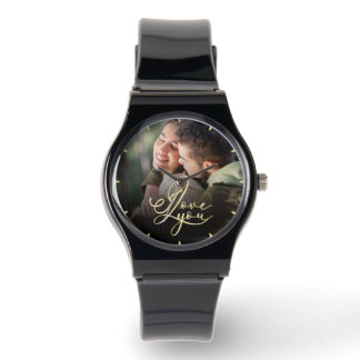 Ich liebe dich Valentins-Modern Photo-Kalligrafie Armbanduhr