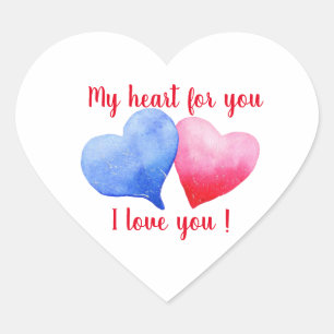 Ich liebe dich Wasserfarbe rot und blau Herz     Herz-Aufkleber