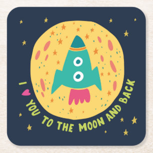 Ich Liebe dich zum Mond und zur Hinterrocketship Rechteckiger Pappuntersetzer