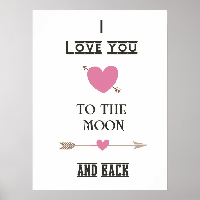 Ich Liebe dich zum Mond und zurück mit rosa Herzen Poster (Vorne)